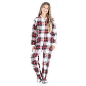 SleepytimePjs Family Matching Fleece Red, White & Green Plaid Onesie Pajamas